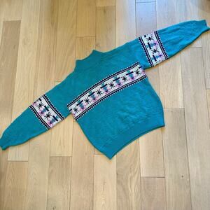 Women’s Vintage Rainbow Ridge Ski Sweater Bright Color 80s SZ M